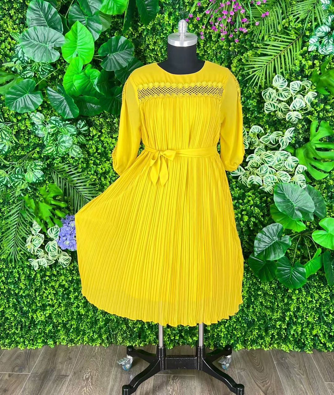 Pleated Tie Front Dress
