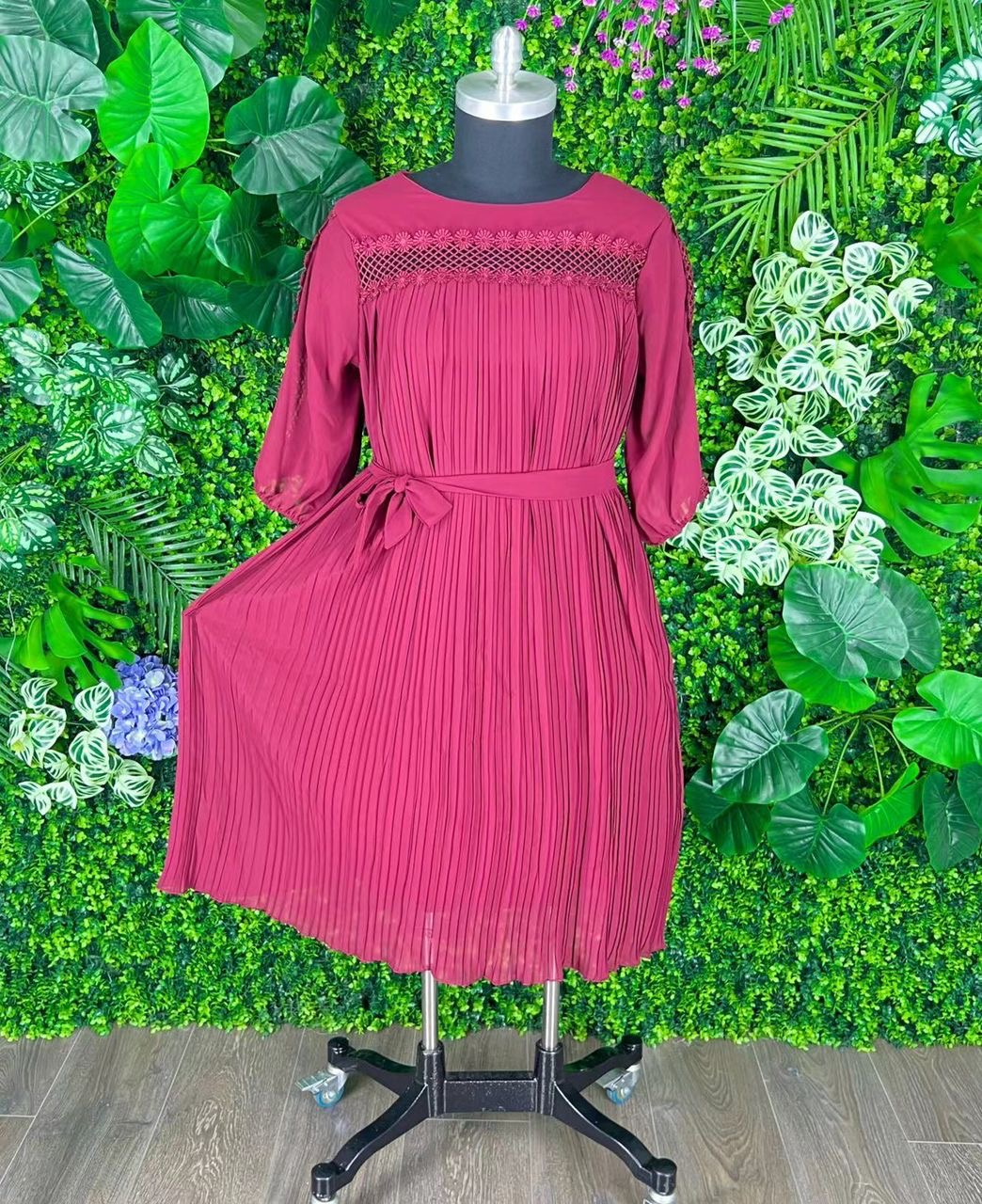 Pleated Tie Front Dress